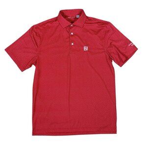 Full Turn Performance Golf Polo Red White Geometric Print Medium Mens